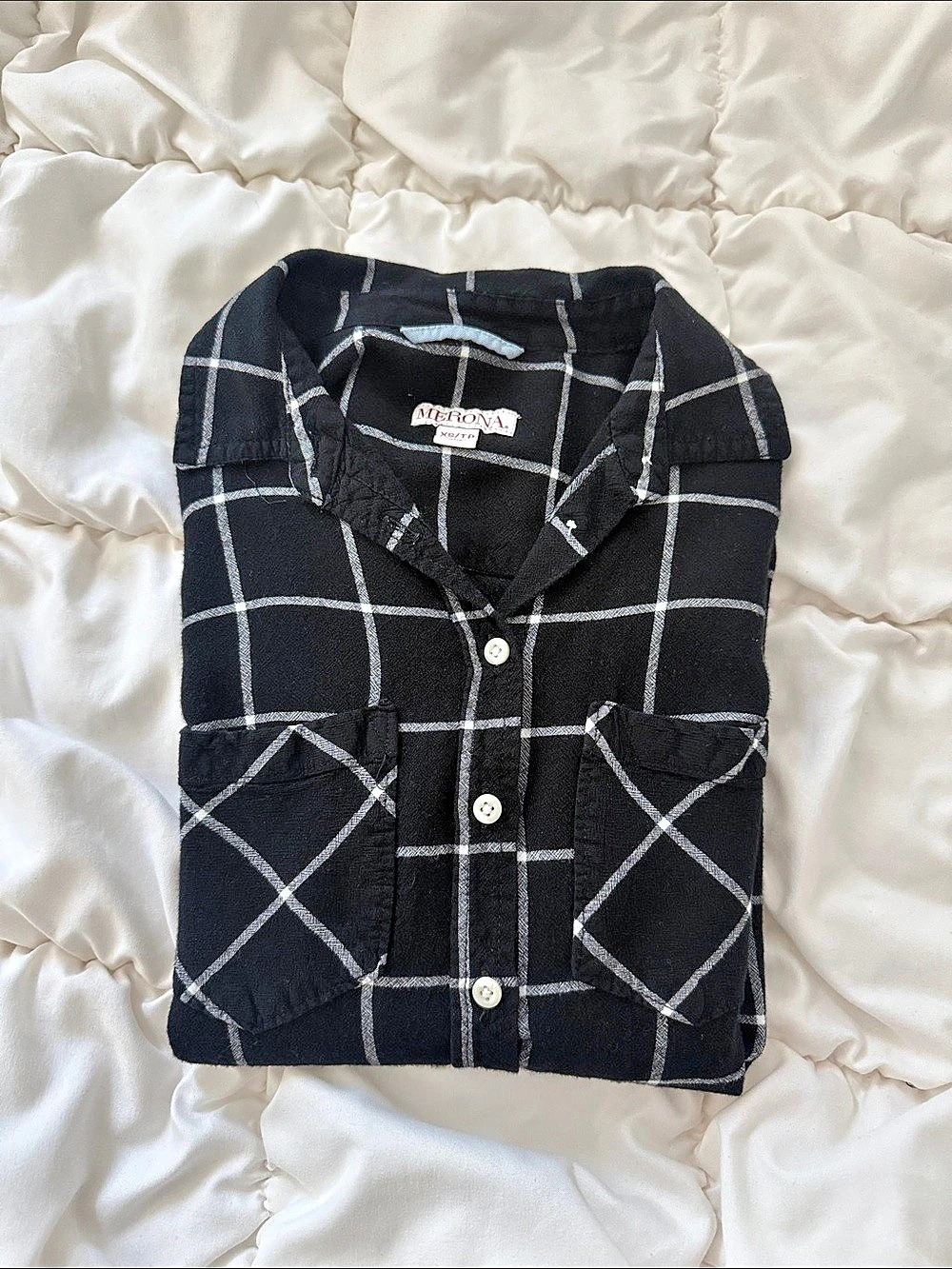 Women's Plaid Button Down Shirt in Black & White
